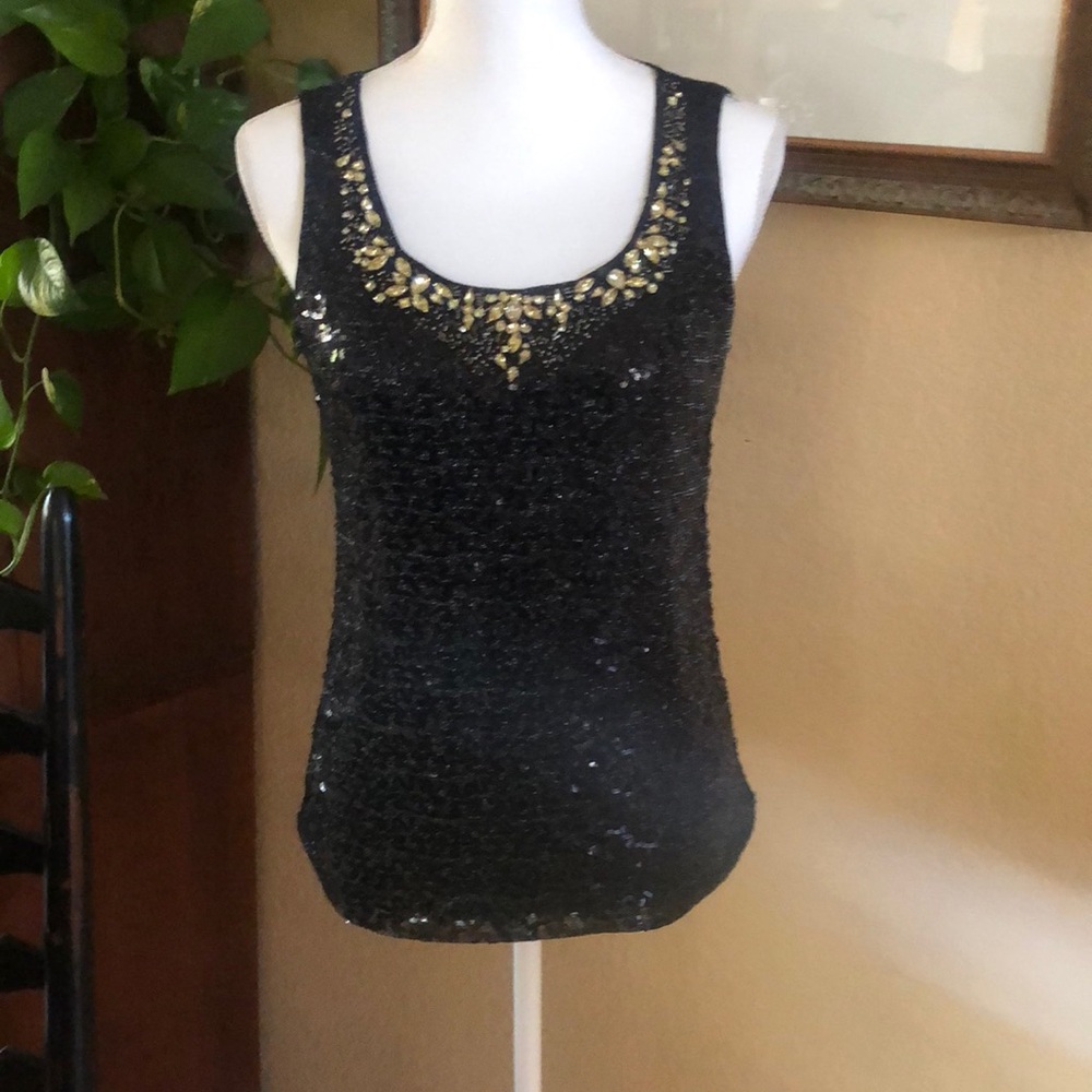 Cache Rhinestoned and Sequined Top